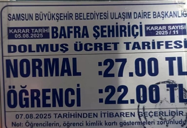 samsun bafrada dolmus ucretlerine zam yapildi YlbZgrut